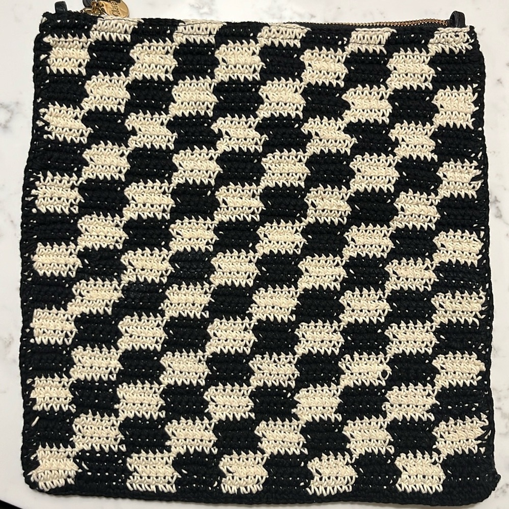 Clare V. Foldover Clutch with Tabs, Black and White Checkered, Crochet